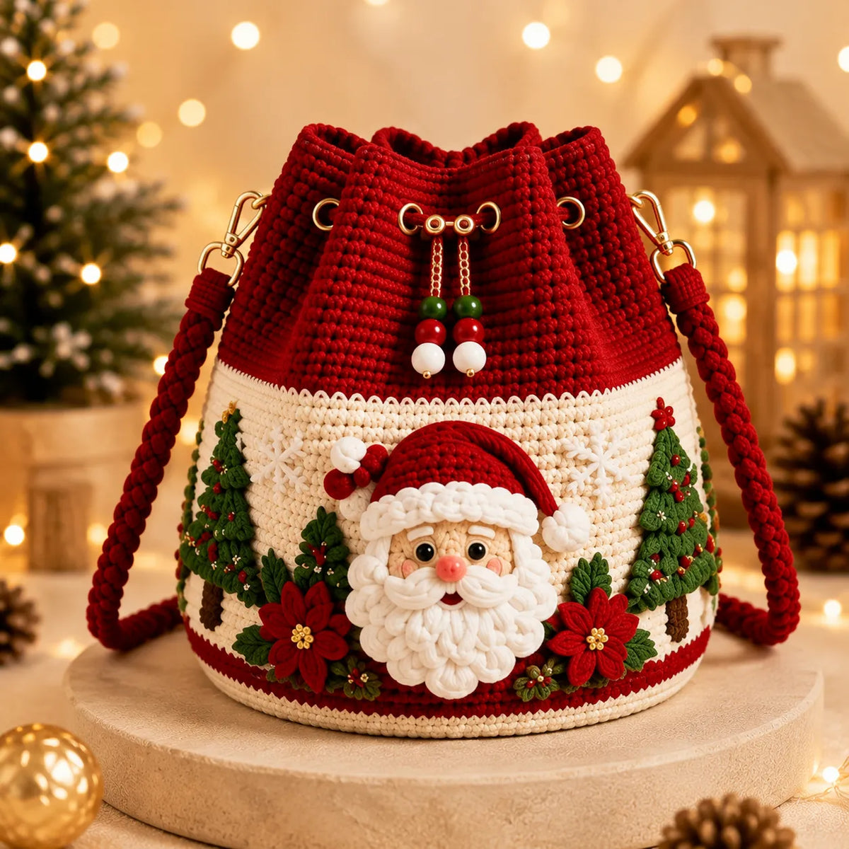 🎁Christmas Crochet Bucket Crossbody Bag – Festive Holiday Handbag