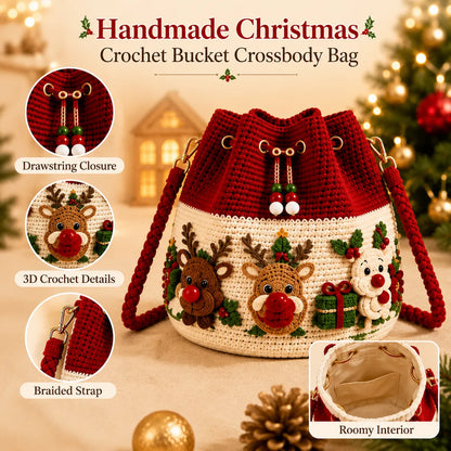 🎁Christmas Crochet Bucket Crossbody Bag – Festive Holiday Handbag