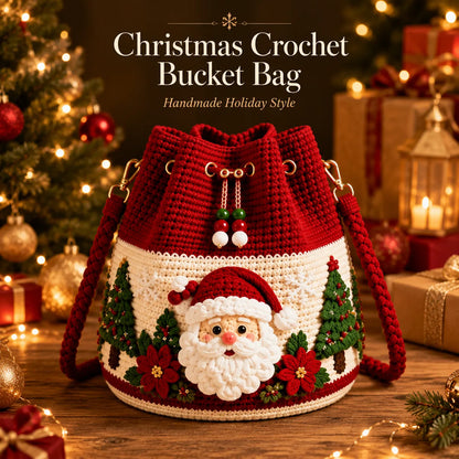 🎁Christmas Crochet Bucket Crossbody Bag – Festive Holiday Handbag