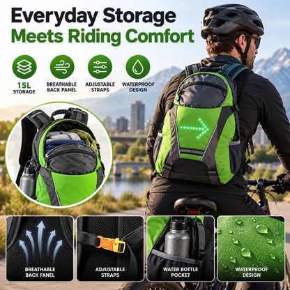 🎁LED Signal Backpack – 15L Waterproof Cycling Backpack with Wireless Turn Signal Remote