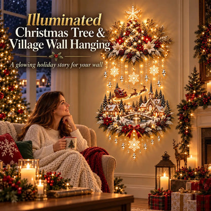 🎁Illuminated Christmas Tree &amp; Snowy Village Wall Hanging