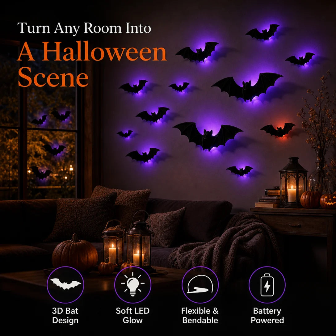 3D Bat LED Halloween Wall Decorations With Lights