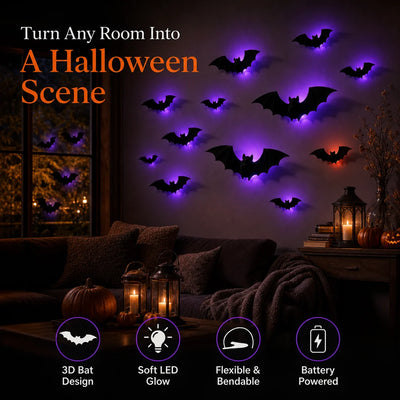 3D Bat LED Halloween Wall Decorations With Lights