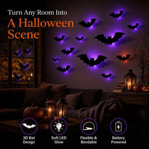 3D Bat LED Halloween Wall Decorations With Lights