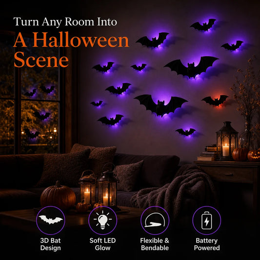 3D Bat LED Halloween Wall Decorations With Lights