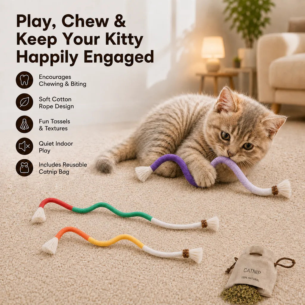 3pcs Interactive Cat Chew Rope Toys for Dental Care &amp; Play