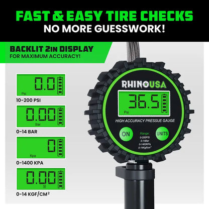 🎁200 PSI Digital Tire Inflator with Pressure Gauge – 3-in-1 Air Compressor Tool, Backlit Display & Heavy-Duty Brass Chuck