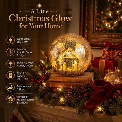 Golden Crackle Glass Christmas LED Table Lamp