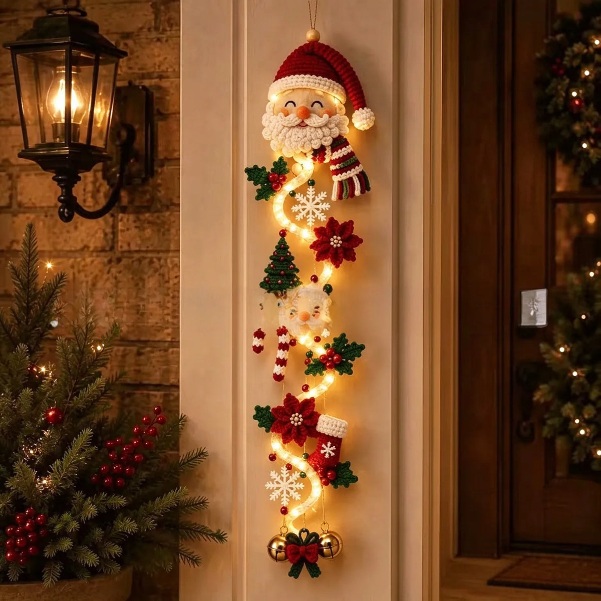 🎁Lighted Christmas Door Hanger – Glowing Santa, Snowman & Reindeer Holiday Wall Decor