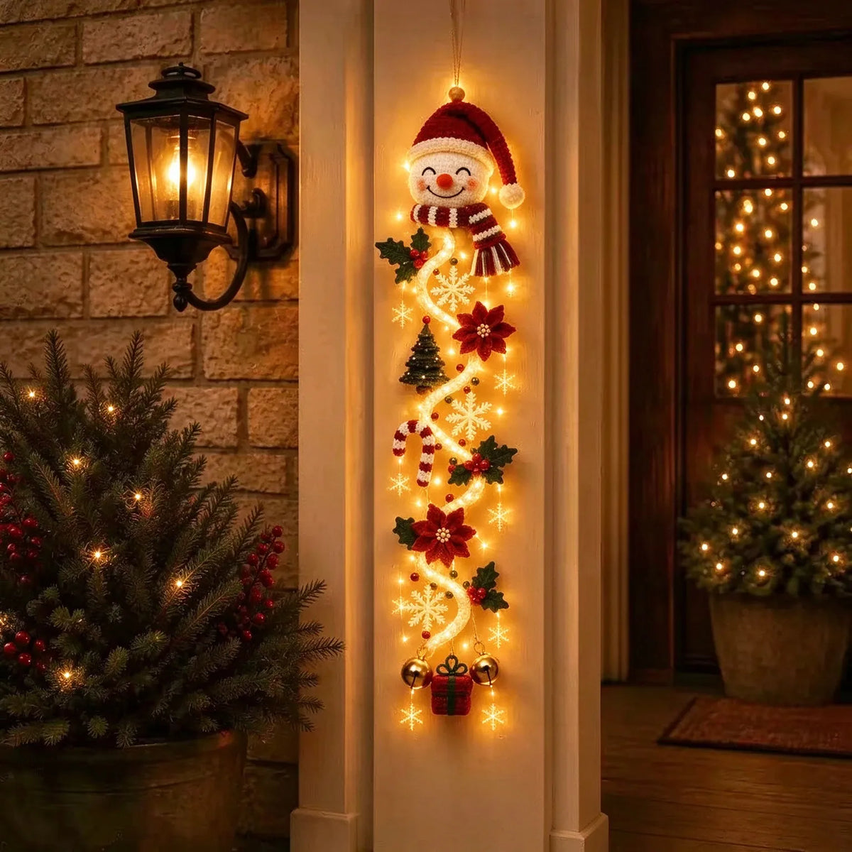 🎁Lighted Christmas Door Hanger – Glowing Santa, Snowman & Reindeer Holiday Wall Decor