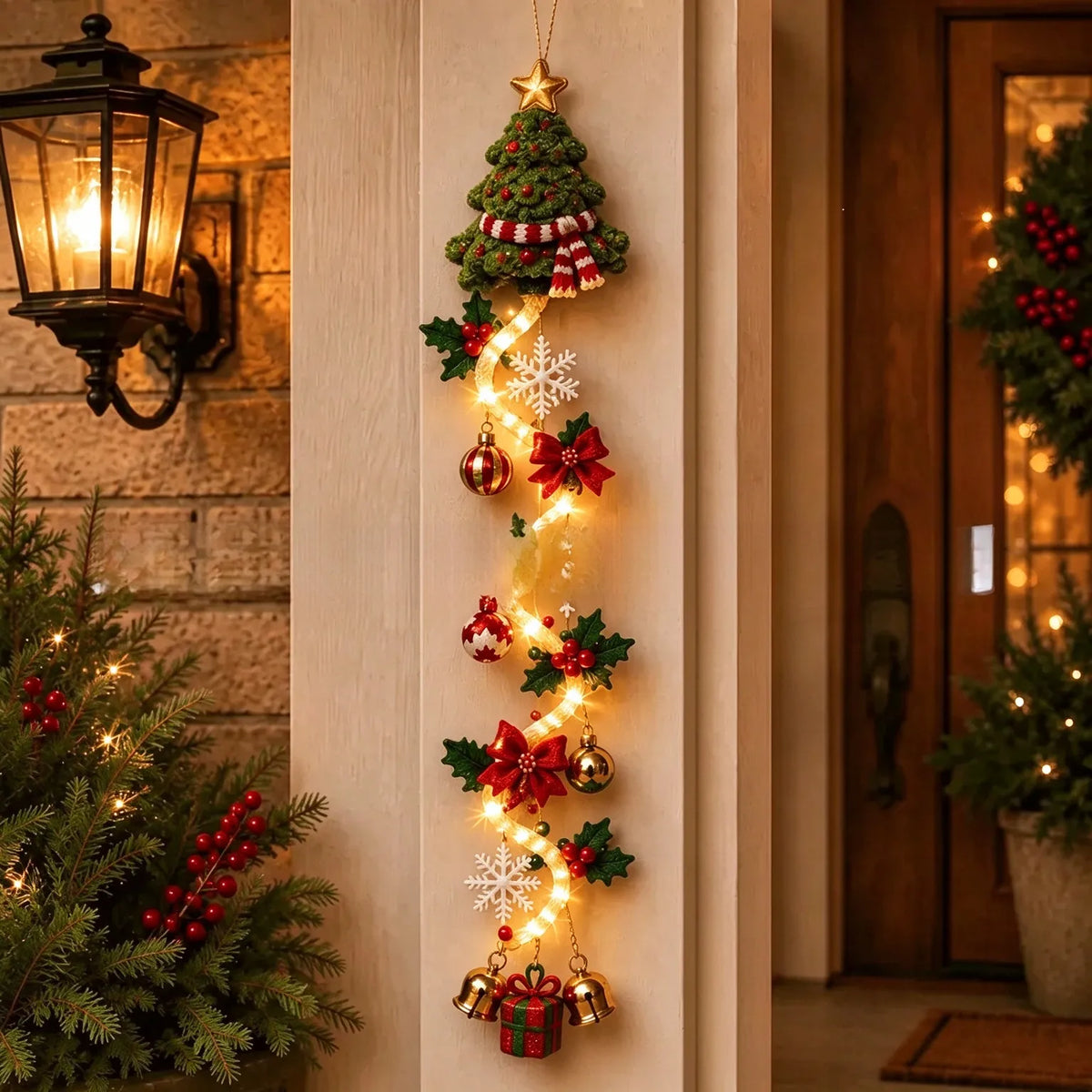 🎁Lighted Christmas Door Hanger – Glowing Santa, Snowman & Reindeer Holiday Wall Decor