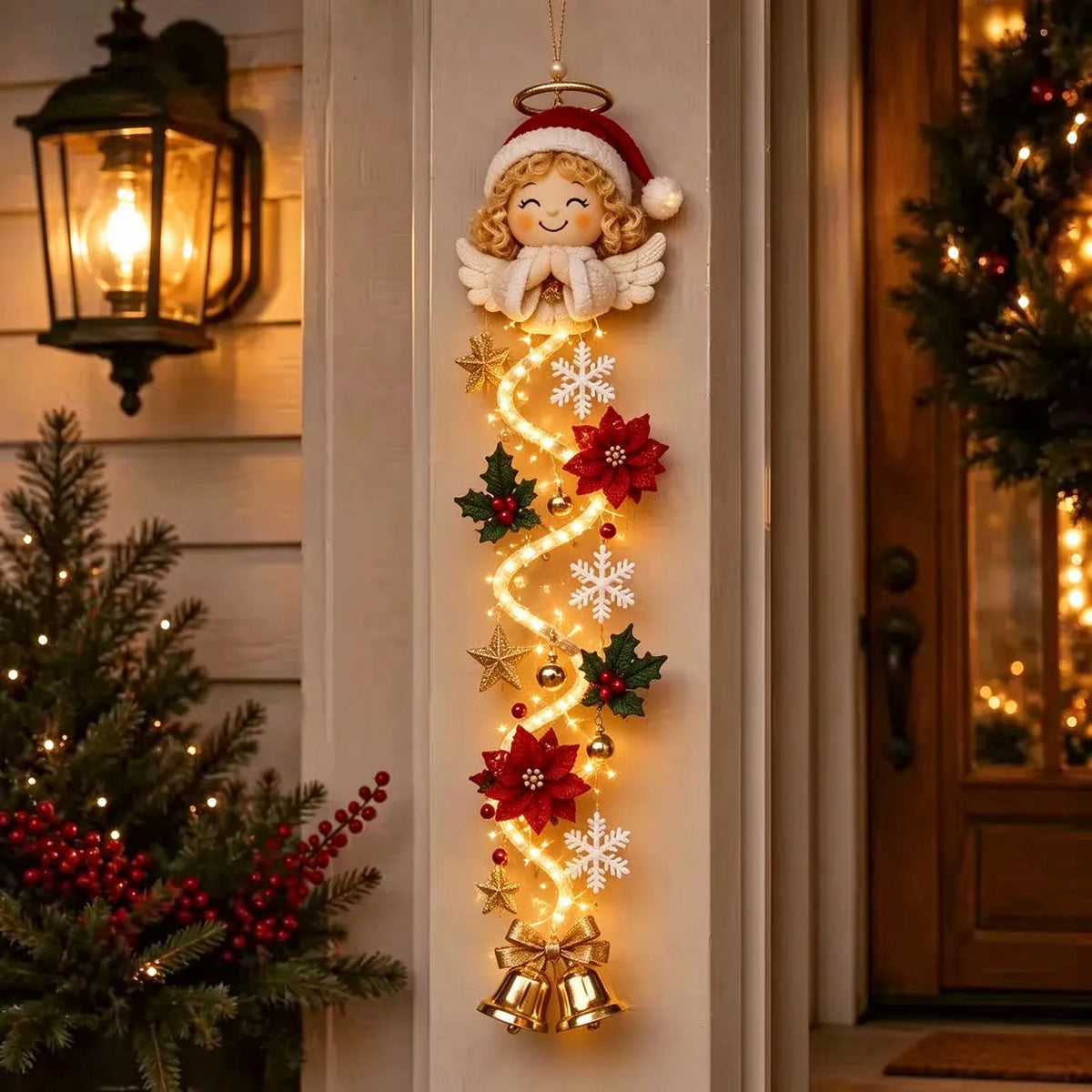 🎁Lighted Christmas Door Hanger – Glowing Santa, Snowman & Reindeer Holiday Wall Decor