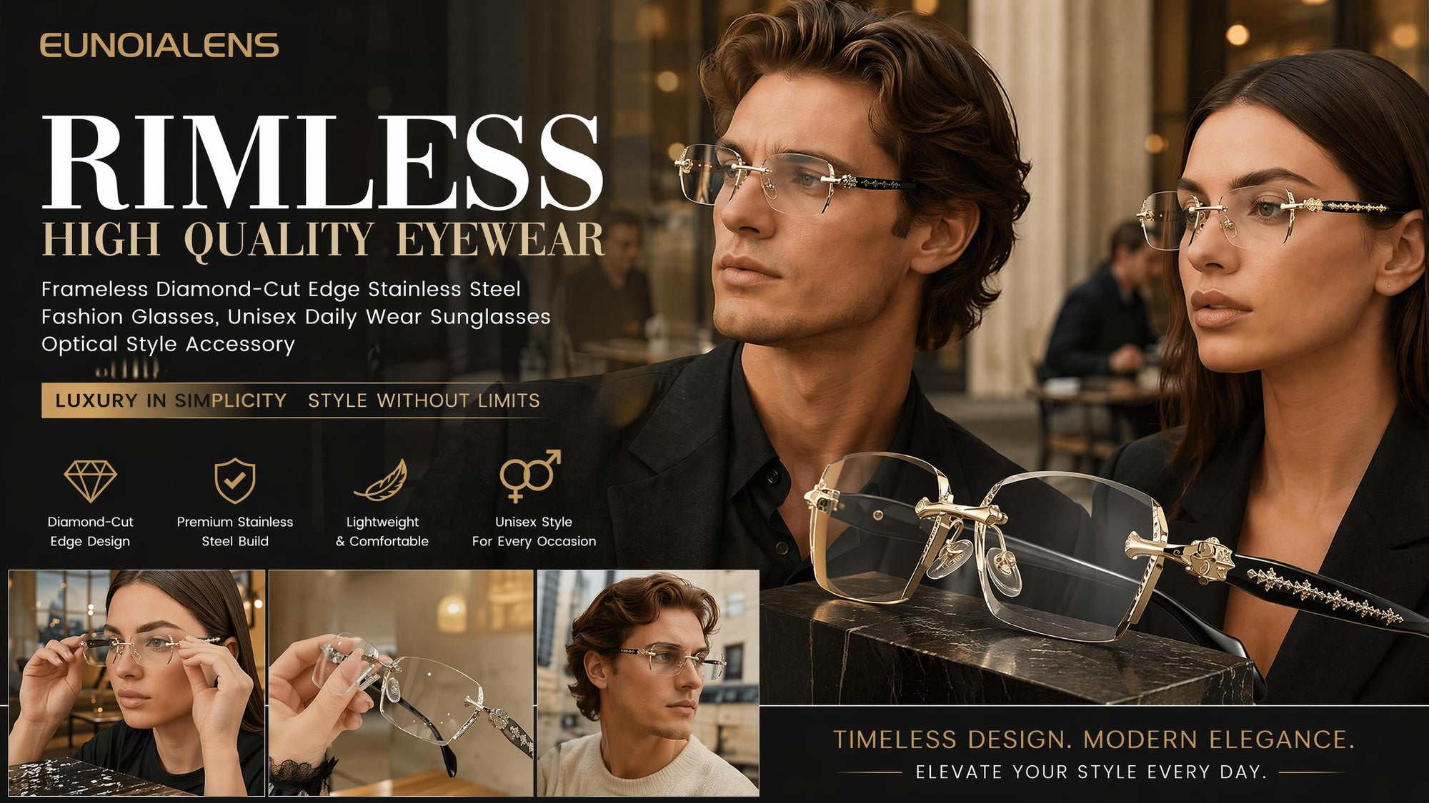 Rimless diamond cut eyewear