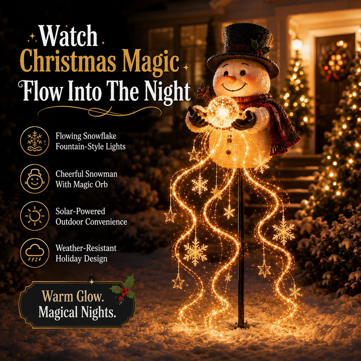 Snowman Magic Fountain Solar Christmas Light