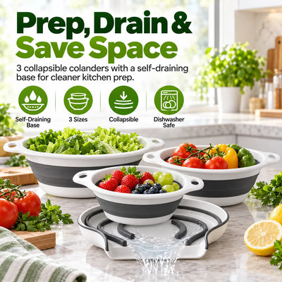 🎁3-Piece Collapsible Colander Set with Self-Draining Base