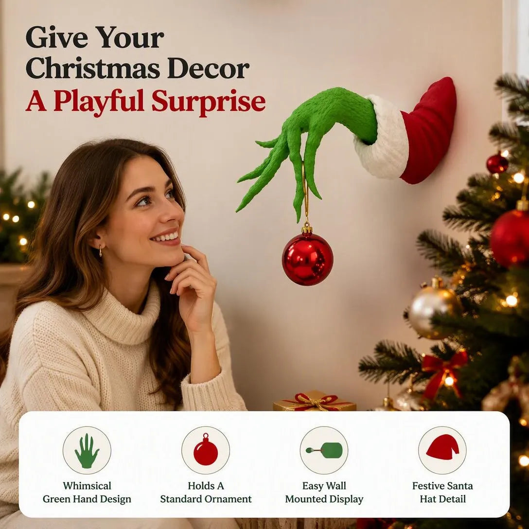 Playful Green Hand Christmas Ornament Wall Decor