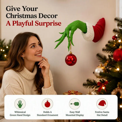 Playful Green Hand Christmas Ornament Wall Decor