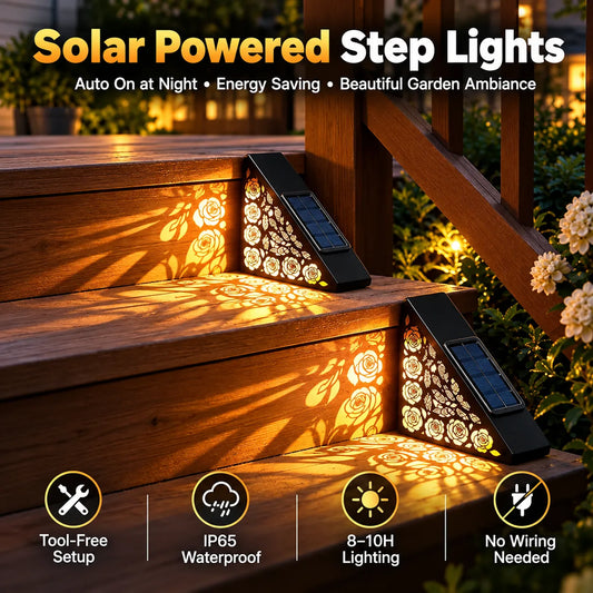 🎁Solar Deck Step Lights – Waterproof Warm White LED Outdoor Lights