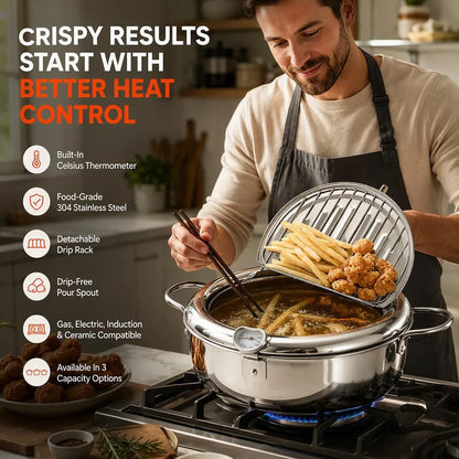 304 Stainless Steel Deep Fryer Pot With Thermometer