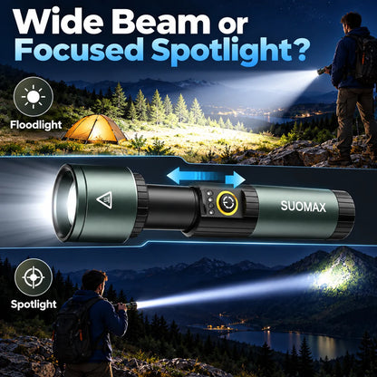 🎁8-Mode Rechargeable LED Flashlight – Adjustable Focus & UV Light