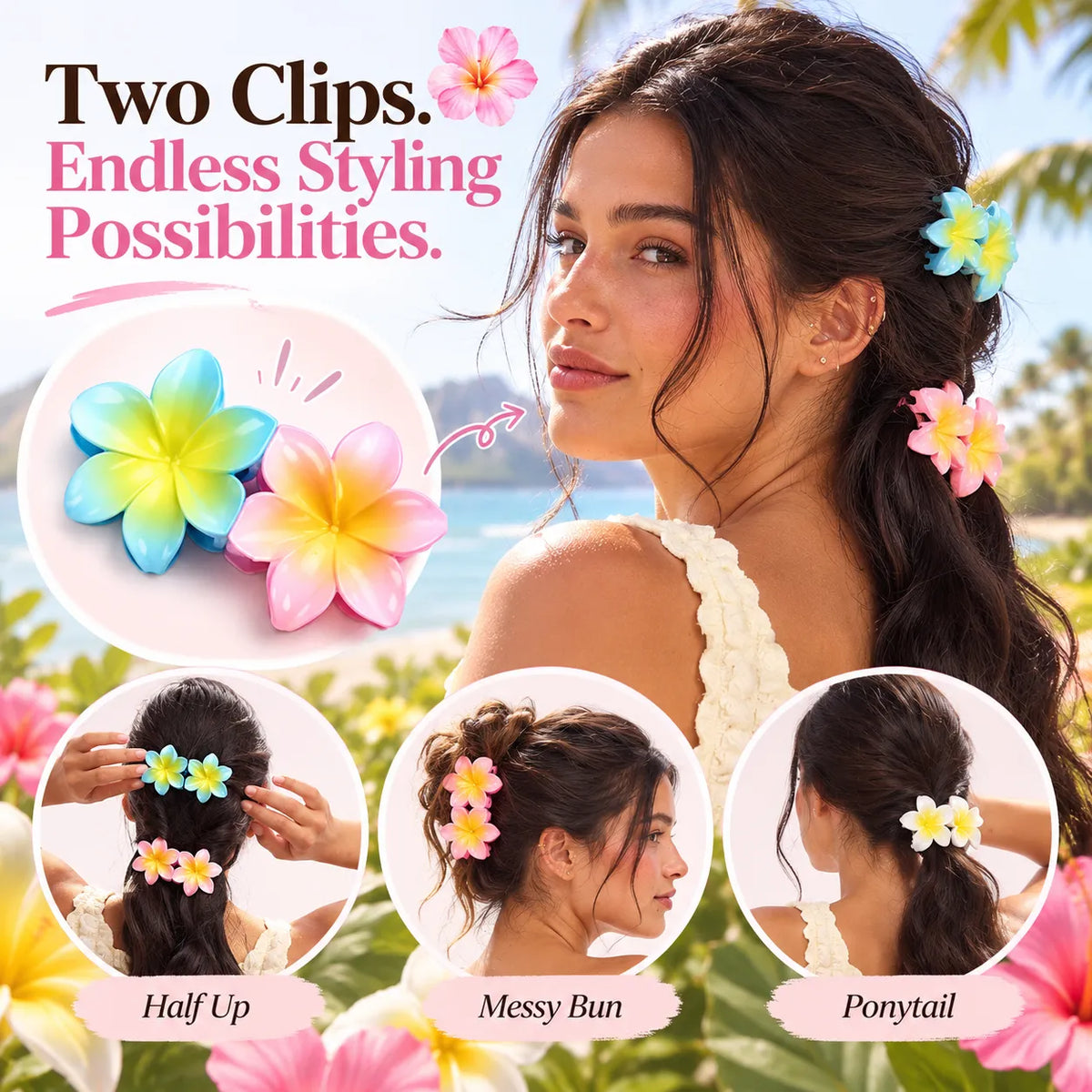 🎁Flower Hair Clips for Women, Strong Hold No-Slip Hair Accessories, Seamless Magnetic Clasp, Stylish Hawaiian Flower Hair Barrettes for Thick & Curly Hair