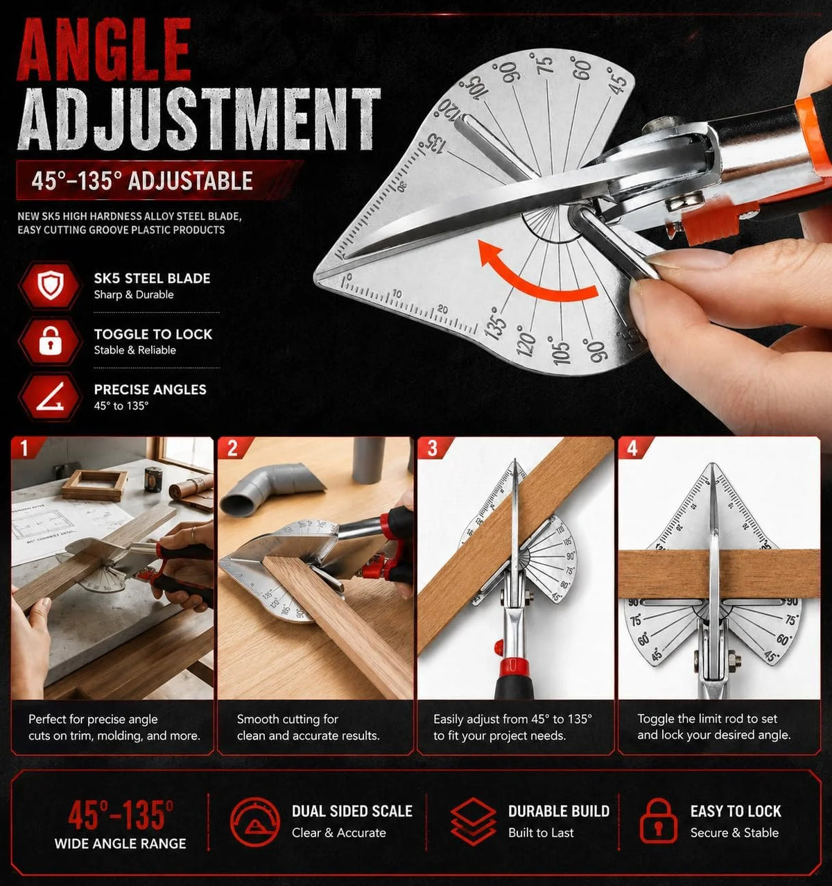 🎁45°–135° Adjustable Miter Shears for Trim & PVC