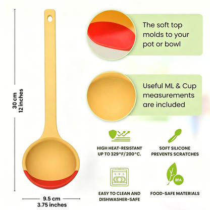 3 In 1 Food-Grade Silicone Ladle Spatula, Heat Resistant Non-Scratch Colorful Kitchen Cooking Utensi