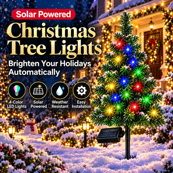 🎁2-Pack Solar Christmas Tree Lights – Colorful LED Outdoor Holiday Decorations