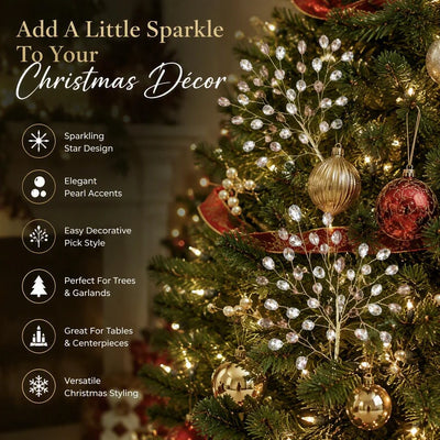 Jeweled Pearl Christmas Star Picks for Holiday Décor