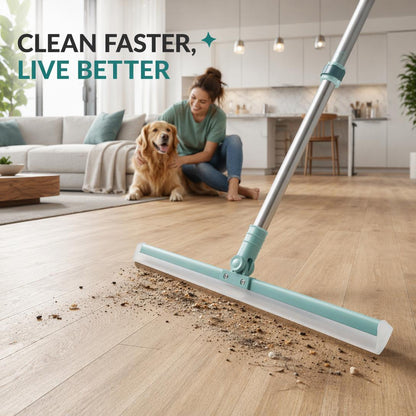 Multi-Surface Rubber Floor Sweeper with Extendable Handle – Removes Dust, Pet Hair & Water