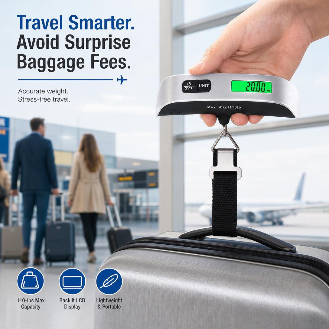 Portable Digital Hanging Luggage Scale with Backlit LCD Display