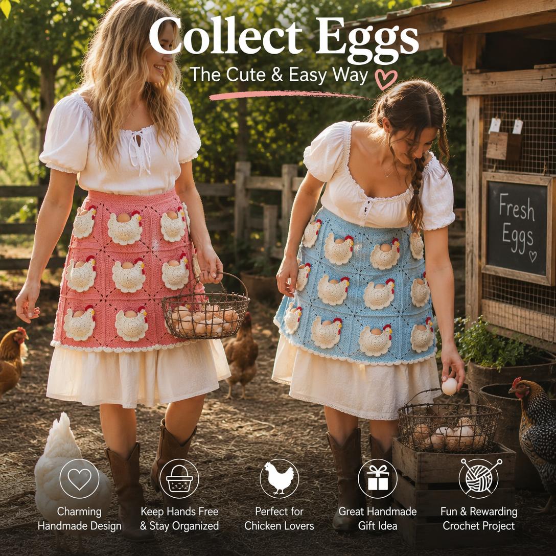 12-Pocket Chicken Egg Gathering Apron Crochet Pattern – Handmade Farmhouse Craft