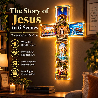 🎁Illuminated Biblical Story Cross With 6 Jesus Scenes