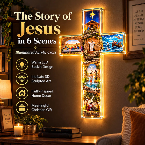 🎁Illuminated Biblical Story Cross With 6 Jesus Scenes
