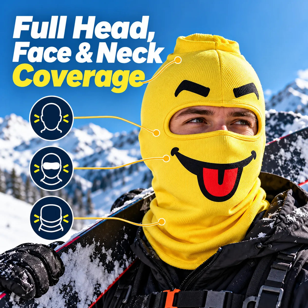 🎁Funny Smiley Face Ski Mask – Lightweight Knit Winter Balaclava for Skiing & Snowboarding