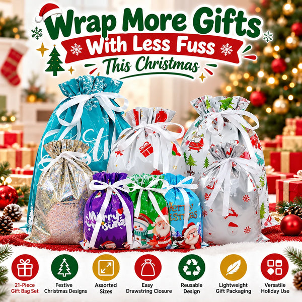 🎁21-Piece Christmas Drawstring Gift Bag Set