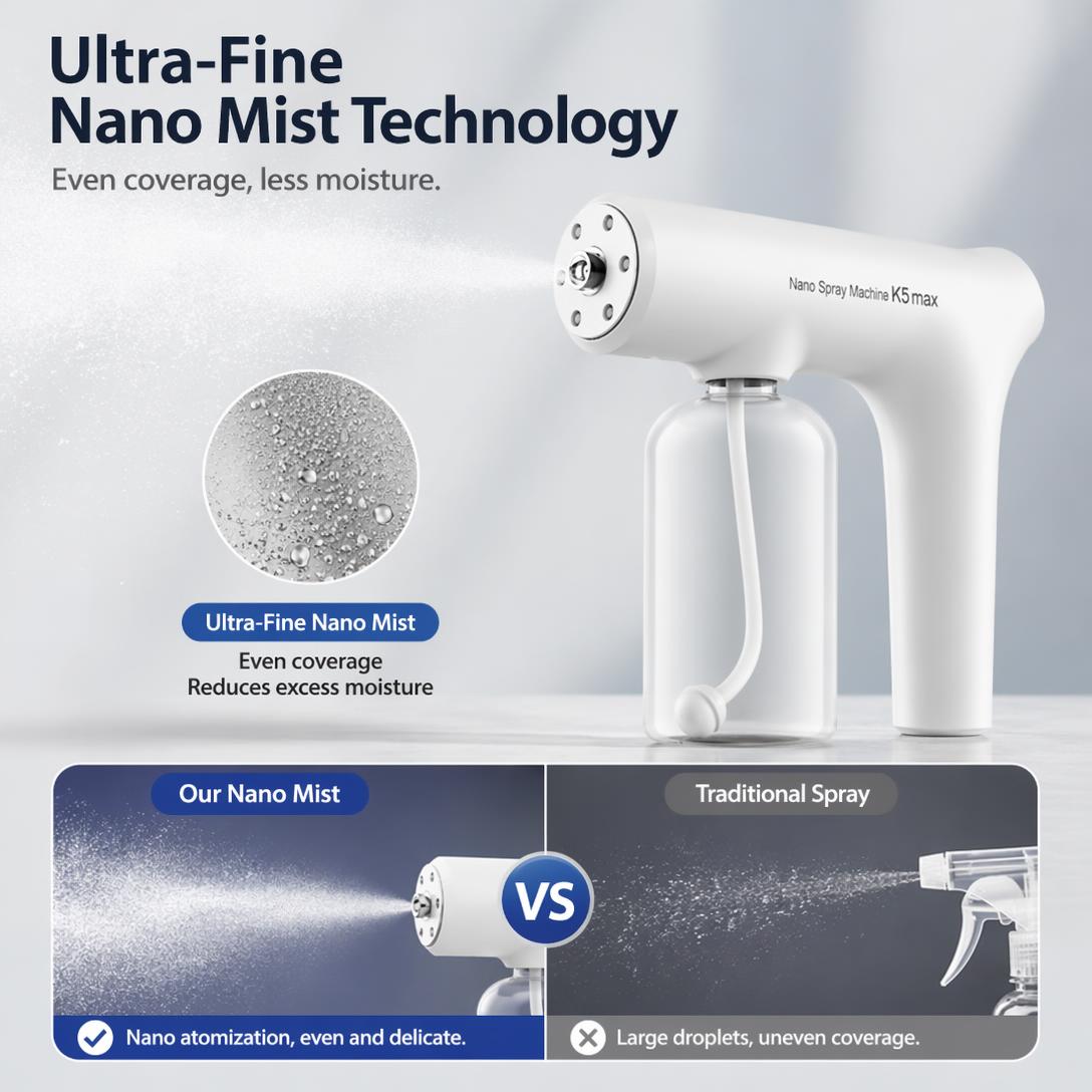 Portable Nano Mist Sprayer – Rechargeable Fine Mist Spray Gun with 380ml Large Capacity & USB-C Charging