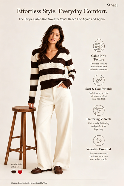 Women’s Slim-Fit Cable Knit V-Neck Sweater