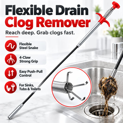 🎁Flexible Four-Claw Drain Grabber &amp; Clog Remover Tool