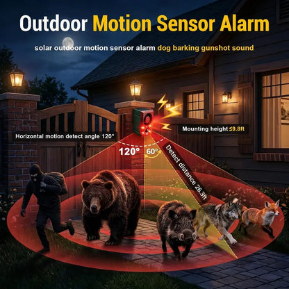 🎁Solar Motion Sensor Alarm with 130dB Siren, Flashing Light & Custom Recording