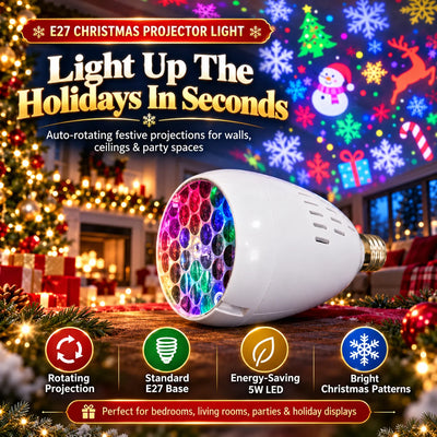 🎁E27 Rotating Christmas Snowflake Projector Light Bulb