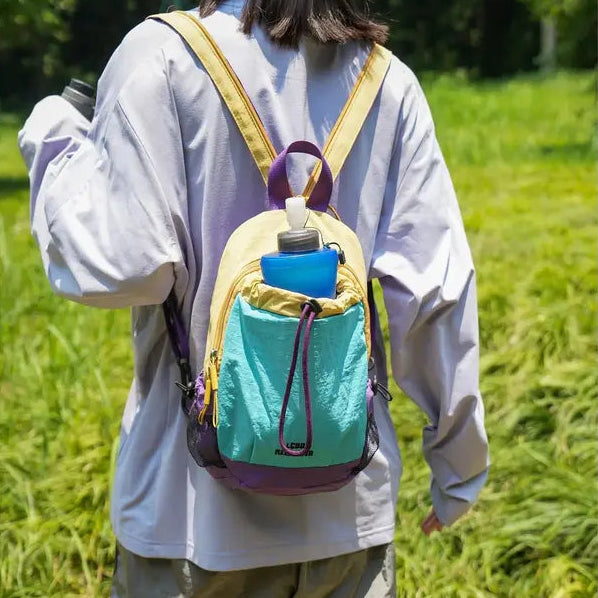🎁Unisex Color Block Mini Backpack – Lightweight Water-Resistant Nylon Daypack