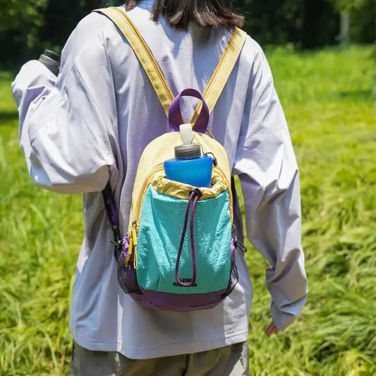 🎁Unisex Color Block Mini Backpack – Lightweight Water-Resistant Nylon Daypack