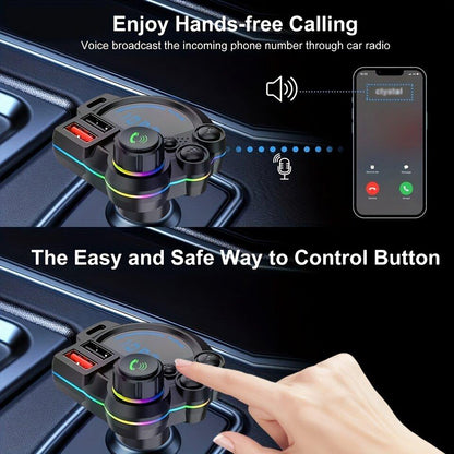 PD 30W Type-C Car Charger & Bluetooth 5.3 FM Transmitter – Fast Charging Wireless MP3 Player with RGB Lights 🚗✨