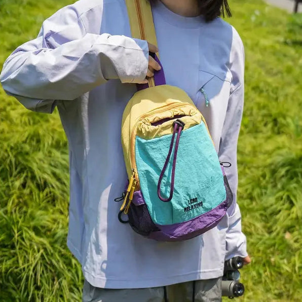 🎁Unisex Color Block Mini Backpack – Lightweight Water-Resistant Nylon Daypack
