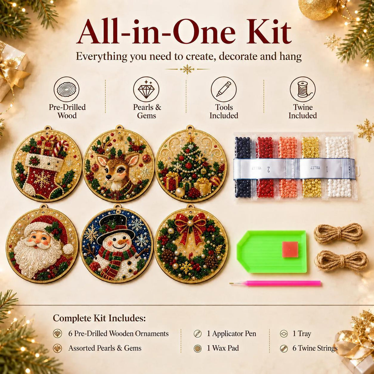 6Pcs Christmas DIY Diamond Painting Ornaments Kit