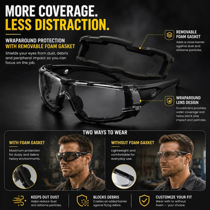 🎁Photochromic Safety Glasses With Wraparound Protection & Removable Foam Lining