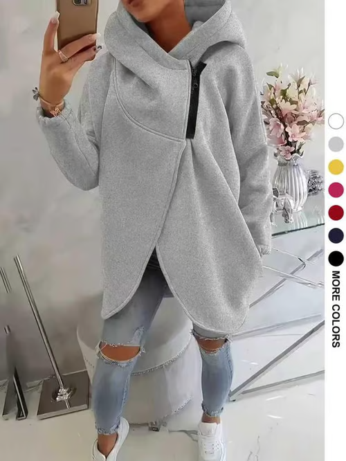 Women's Plus Size Hooded Sweatshirt. Half-zip Fashion Design