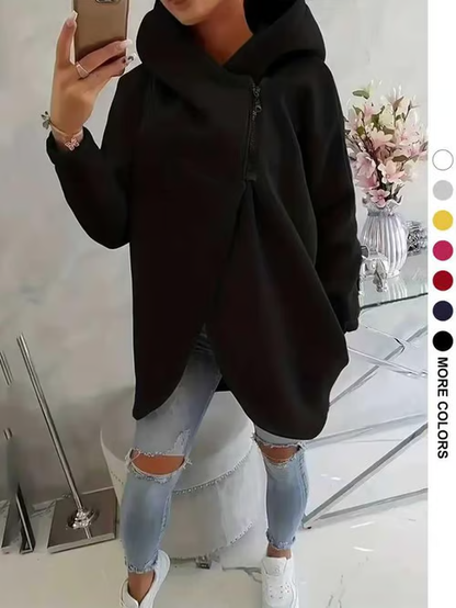 Women's Plus Size Hooded Sweatshirt. Half-zip Fashion Design