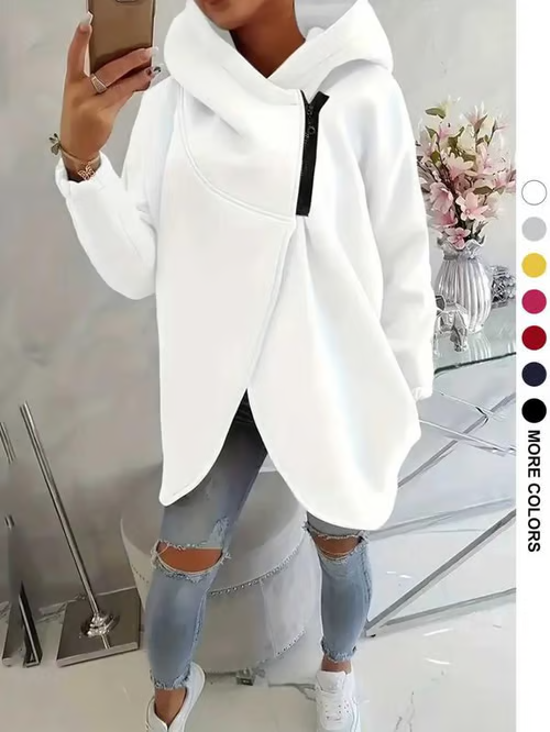 Women's Plus Size Hooded Sweatshirt. Half-zip Fashion Design